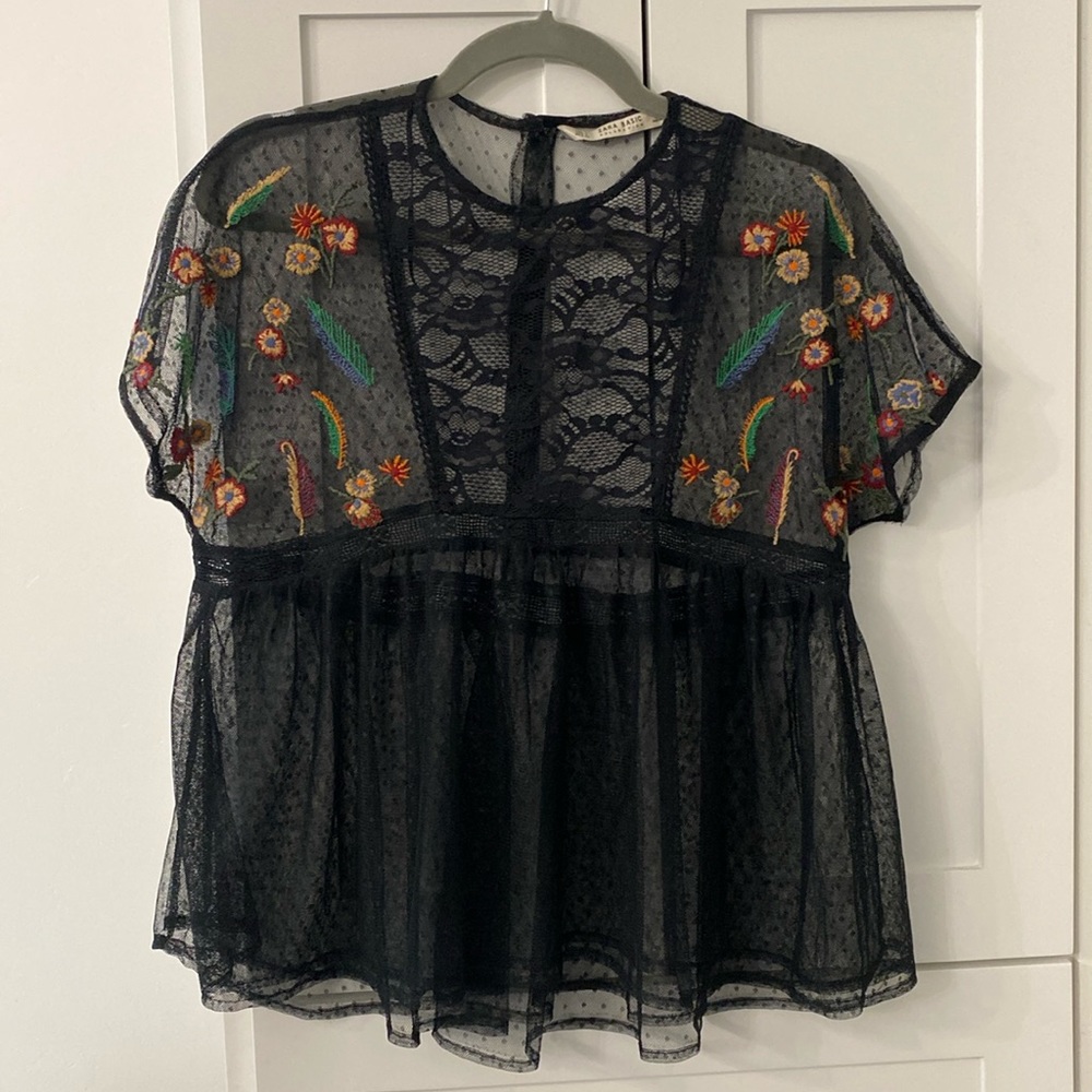 Zara sheer embroidered top